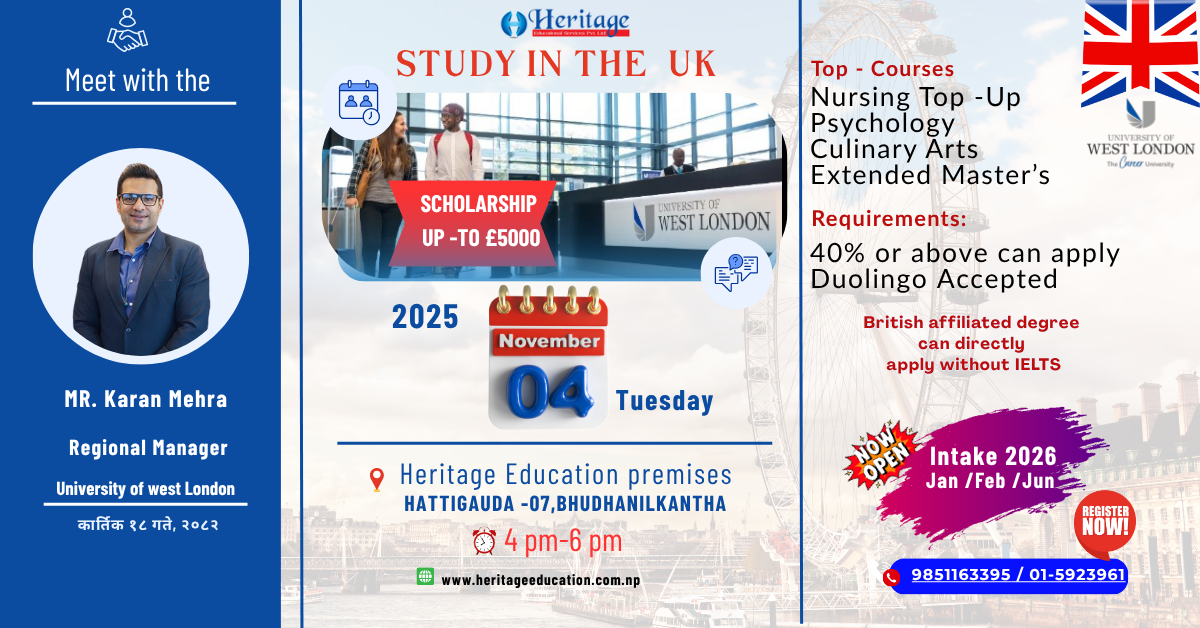 Meet UWL Representative At Heritage Education Services Pvt.Ltd. ! Interact with Mr. Karan Mehra & explore UK study opportunities!